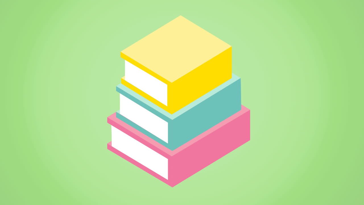 Animation of school items icons moving on green background