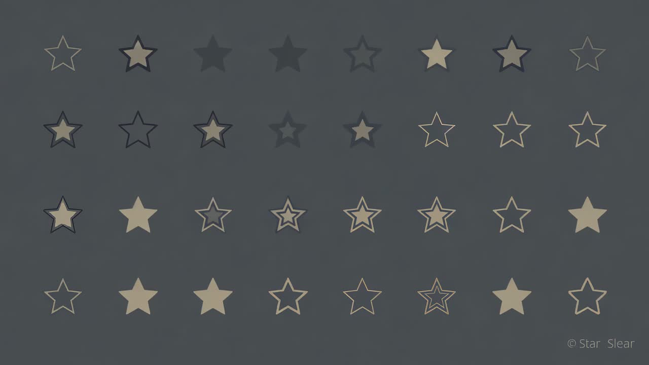 Animating star grid morphing outlines to solid cream, zooming into slate backdrop © Star Slear