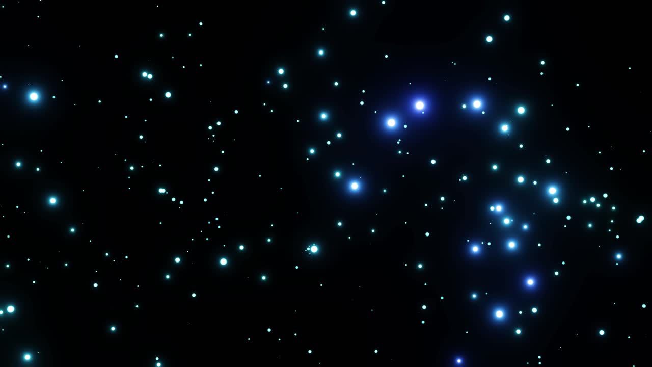 Animazione astratta di particelle blu e viola luminose