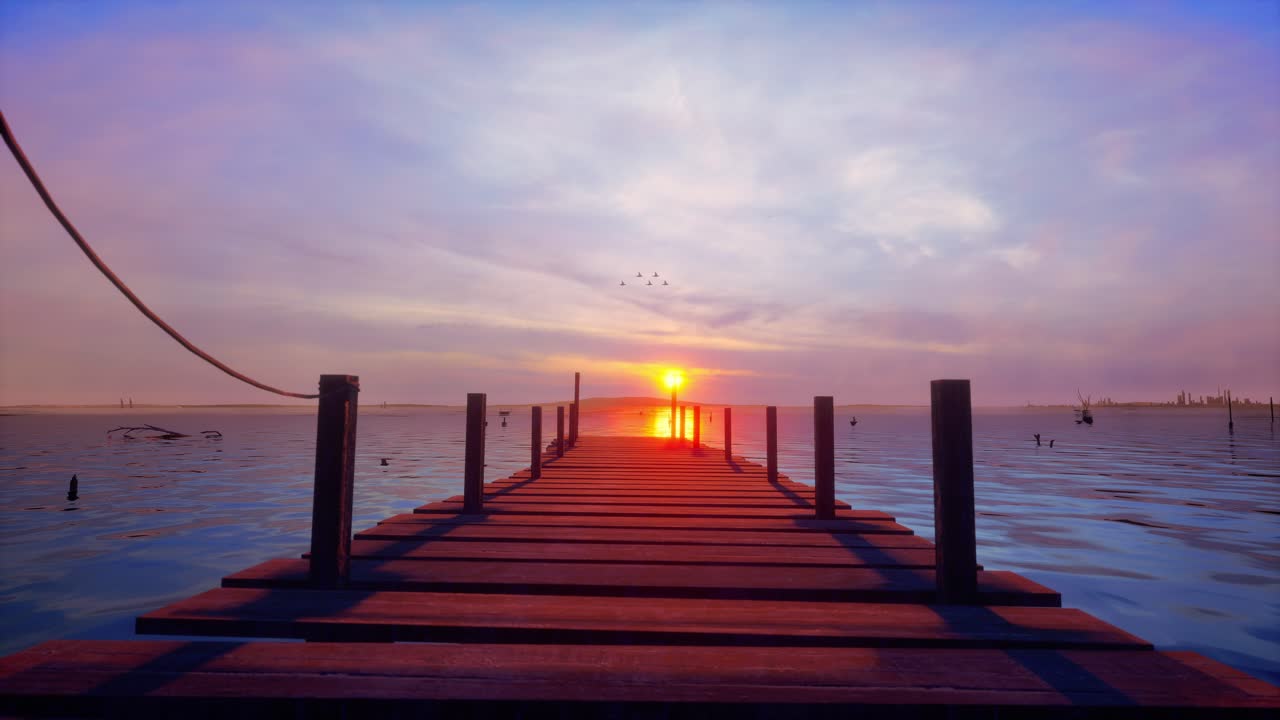 Wooden Jetty On The Lake, Sunset