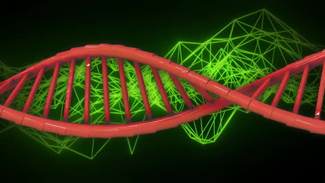 dna strand animation over green geometric network background