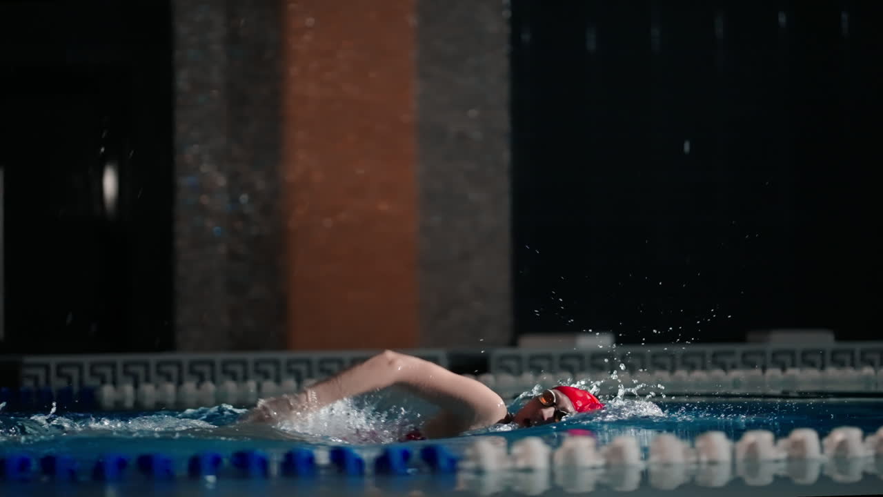 수영장에서 스트로크를 하는 수영 선수