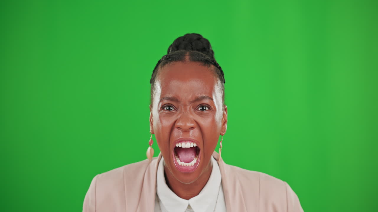 Screaming, angry and business with black woman