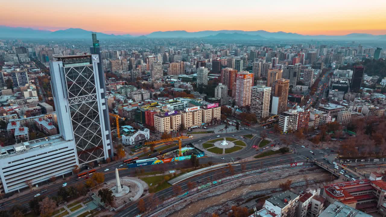 Aerial view of Santiago, Chile at sunrise