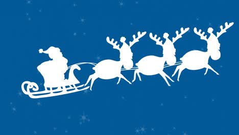 Animation-of-falling-snow-over-santa-claus-in-sleigh-with-reindeer