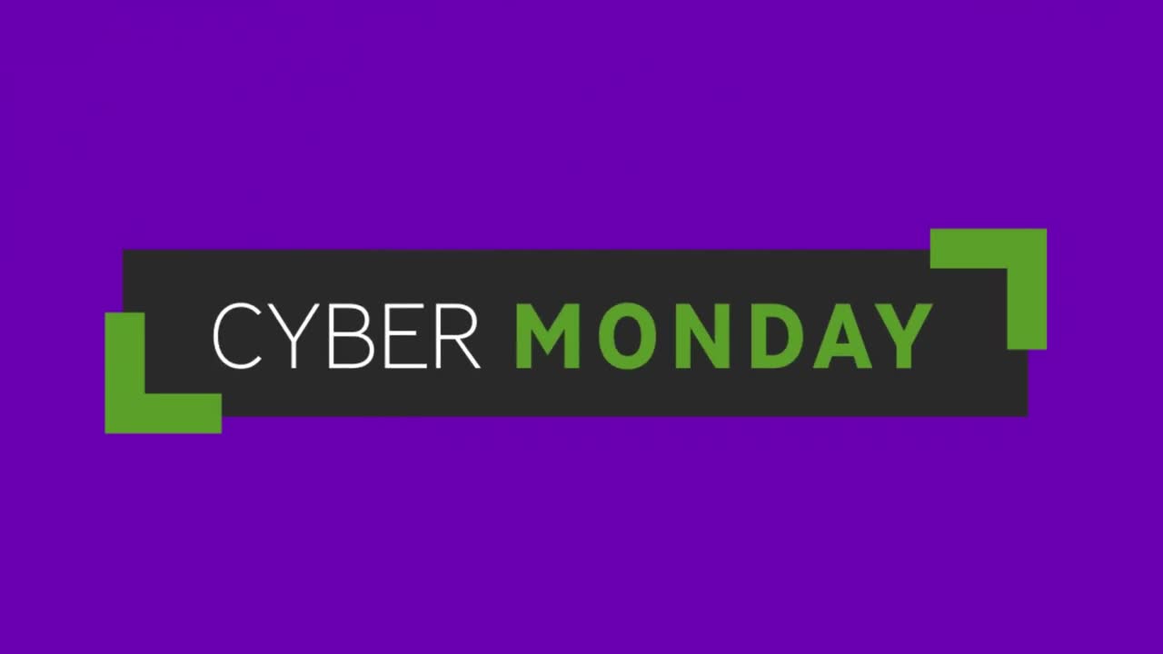 animación de un banner de texto de cyber monday contra patrones abstractos y coloridos en un fondo amarillo