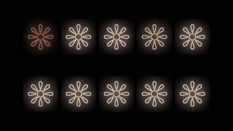 Abstract-summer-flowers-icons-on-rows-with-neon-led-light