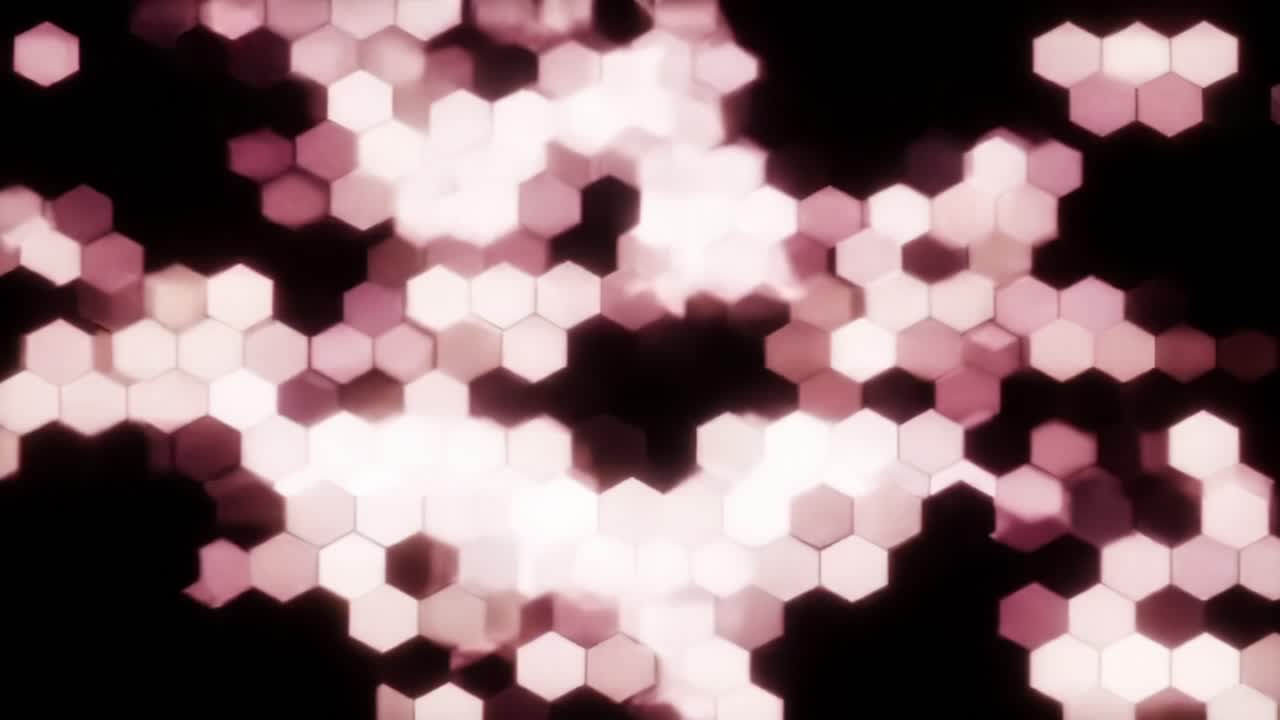 Dynamic Display of Hexagonal Patterns and Color Transitions in an Abstract Video Sequence Showcasing Fluid Motion and Light Effects