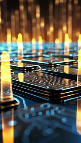 golden light illuminating intricate blocks in a futuristic setting