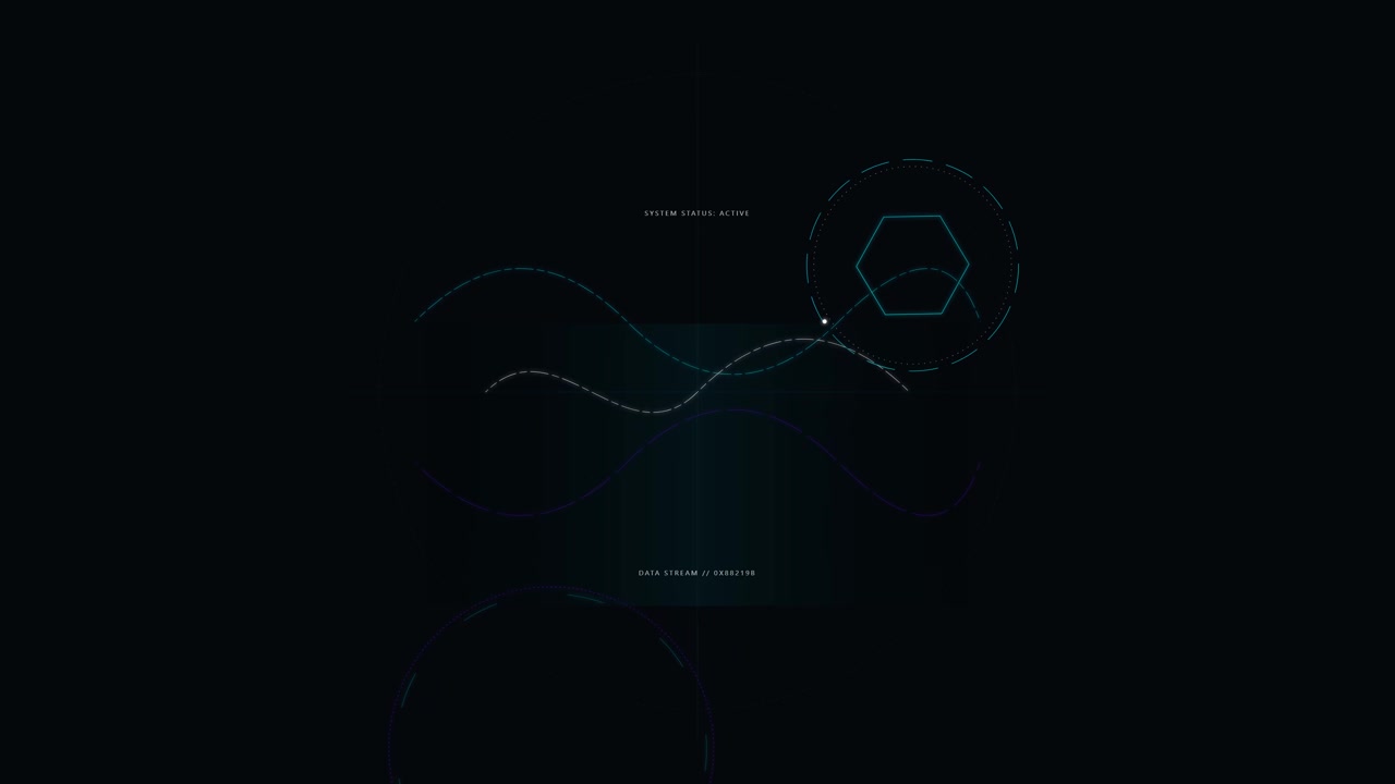 Interface digital futurista com hexágonos e fluxos de dados
