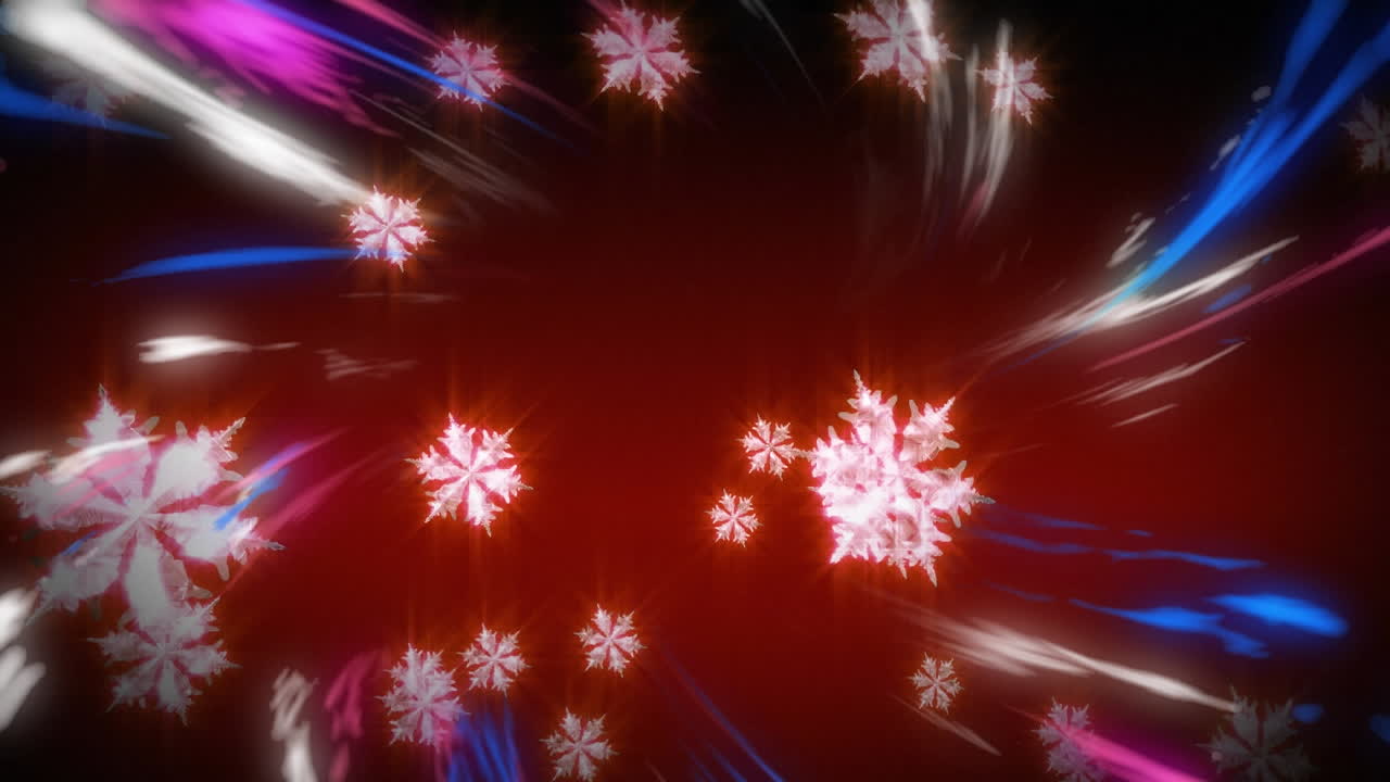 배경에 반 ⁇ 이는 빛의 흔적 위에 떨어지는 눈의 애니메이션