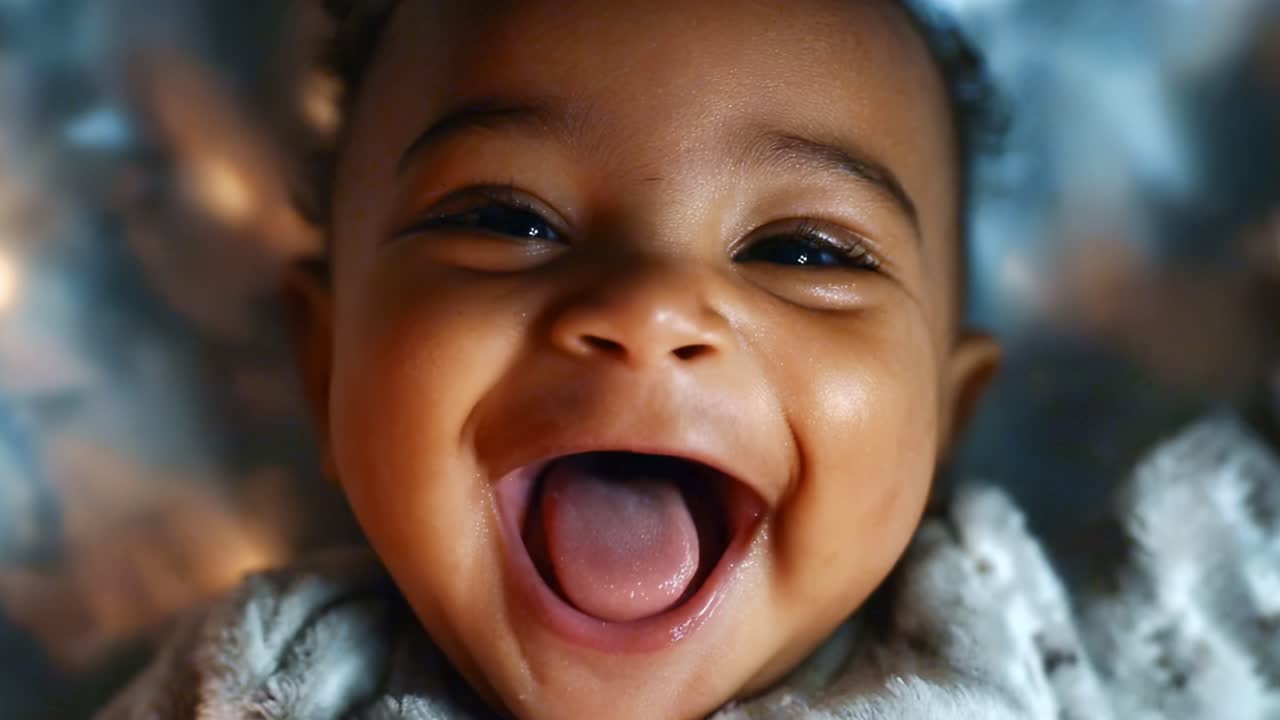 An Adorable Baby Exhibiting Pure Joy and Happiness with a Bright Smile and Sparkling Eyes, Captured in Two Heartwarming Frames from a Cherished Moment in Life