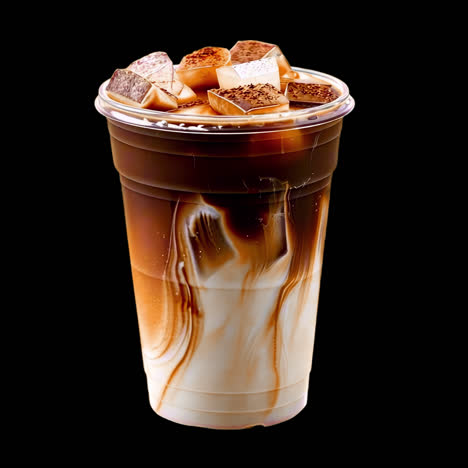 iced caramel macchiato with marshmallows animation isolated asset, transparent 4k video, alpha
