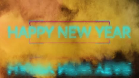 animación de feliz año nuevo sobre fondo amarillo