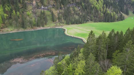 Obersee-in-the-Glarus-Alps-and-tourist-area-of-Glarnerland,-Näfels,-Canton-of-Glarus,-Switzerland--drone-view