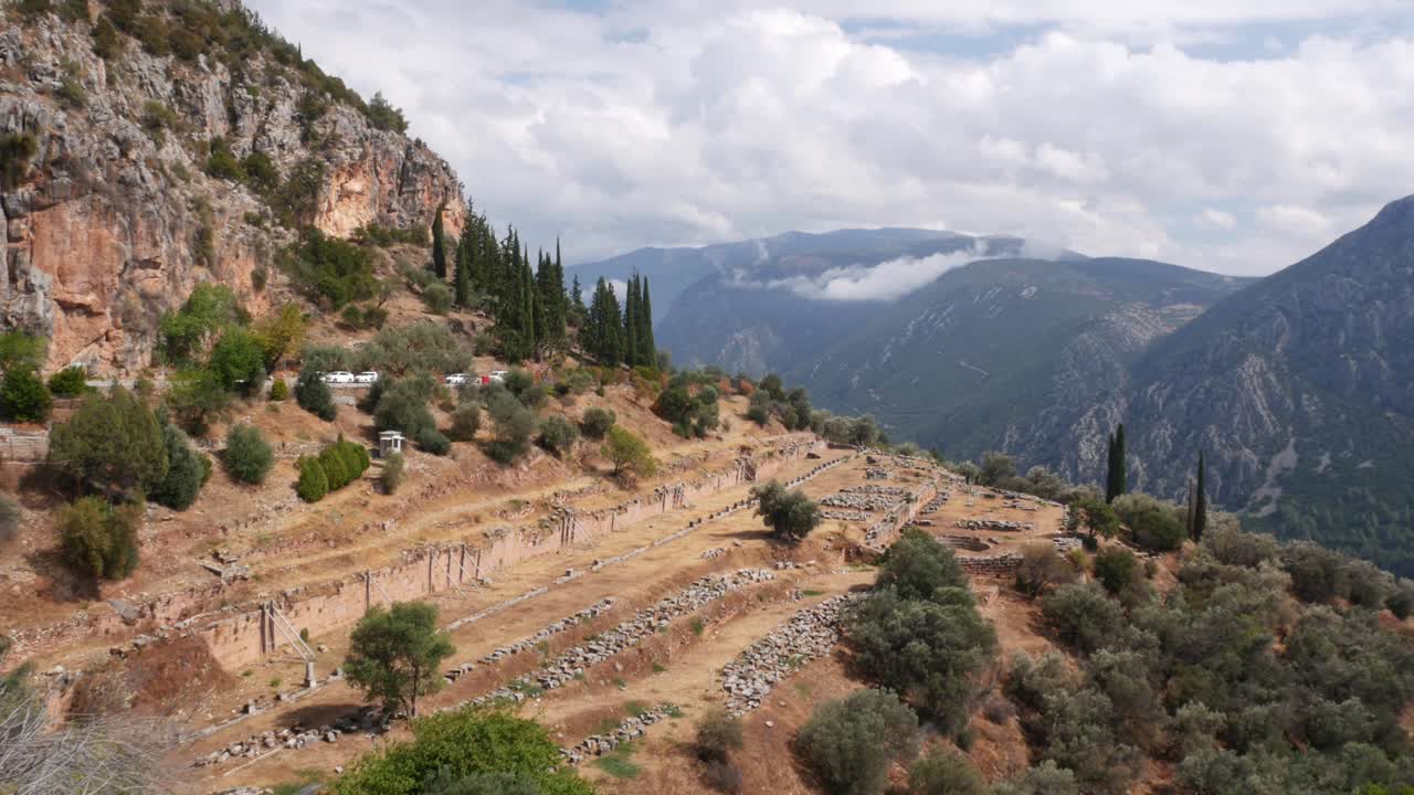 Ancient Gymnasium of Delphi and view of the valley, Greece