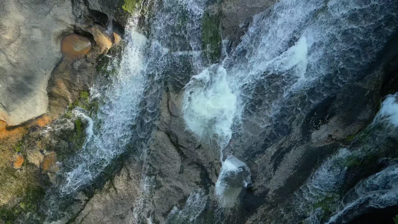 Water Cascading On Rocks, Waterfall In A Maquieira, Barro, Spain - Drone Shot