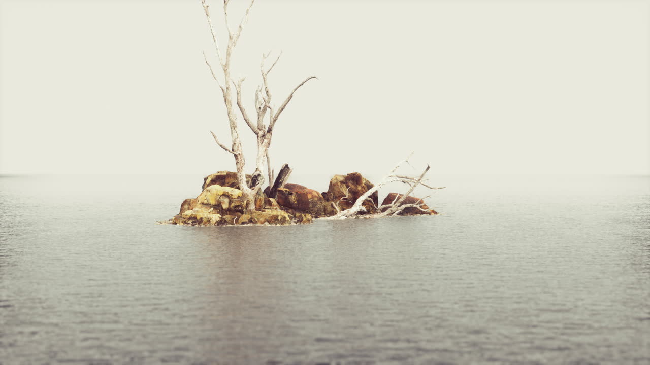 안개 물결을 둘러싼 바위