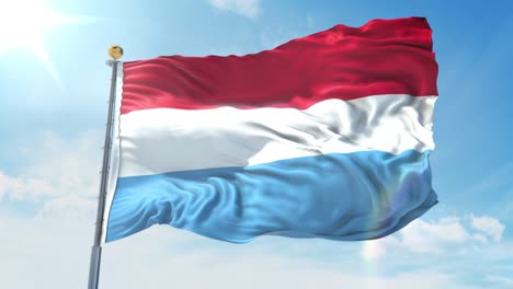 luxembourg flag waving in the wind against deep blue sky. national theme, international concept. 3d render seamless loop 4k