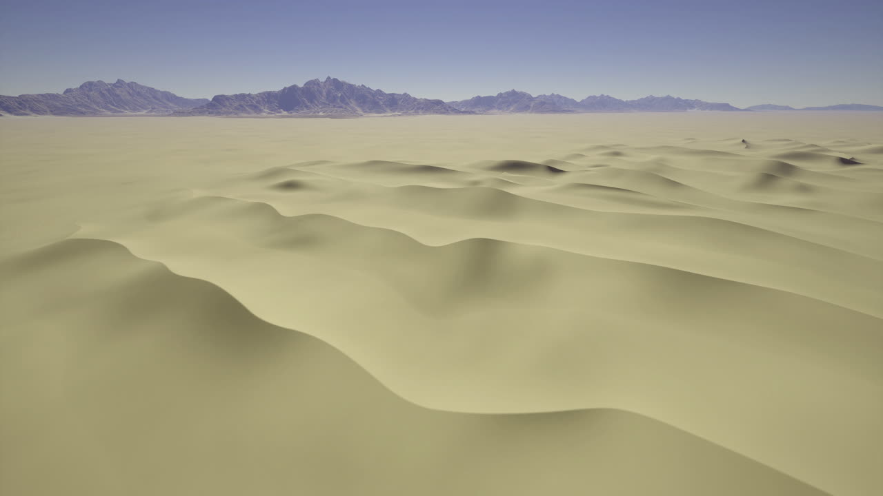 Vast desert landscape under clear sky showcasing rolling sand dunes