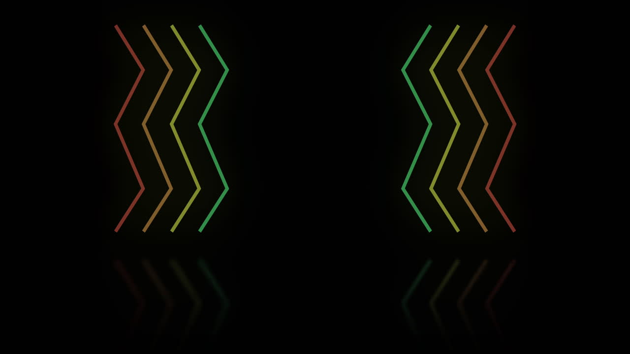 Animering av flerfärgade neon-sicksacklinjer på svart bakgrund