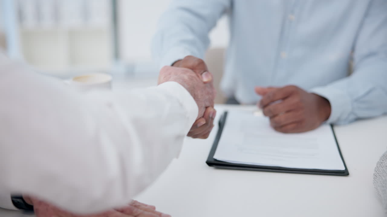 Handshake, contract and consulting with hands