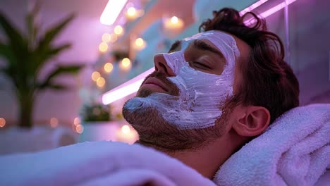 man enjoying a relaxing face mask treatment at a spa