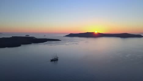 aerial sunset seaview panorama over therasia island in santorini, greece