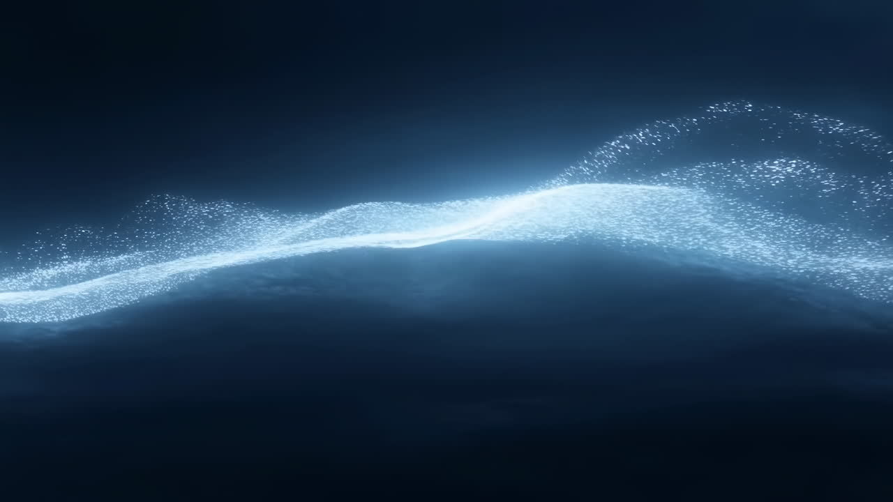 Abstract Glowing Blue Particle Wave Flowing on Dark Background
