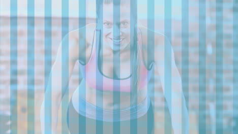 animación de rayas azules sobre mujer haciendo ejercicio