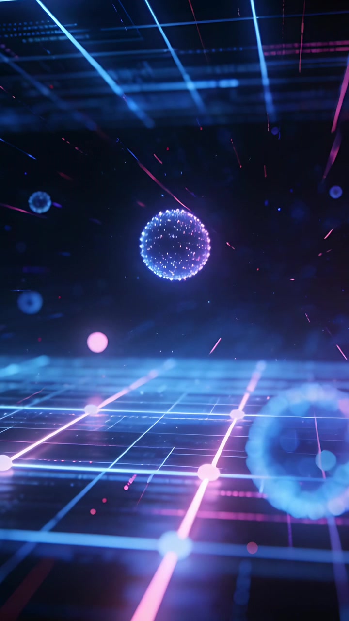 Vertical video: Entering ring pushing view forward while showing ring and orb pulsing on neon grid