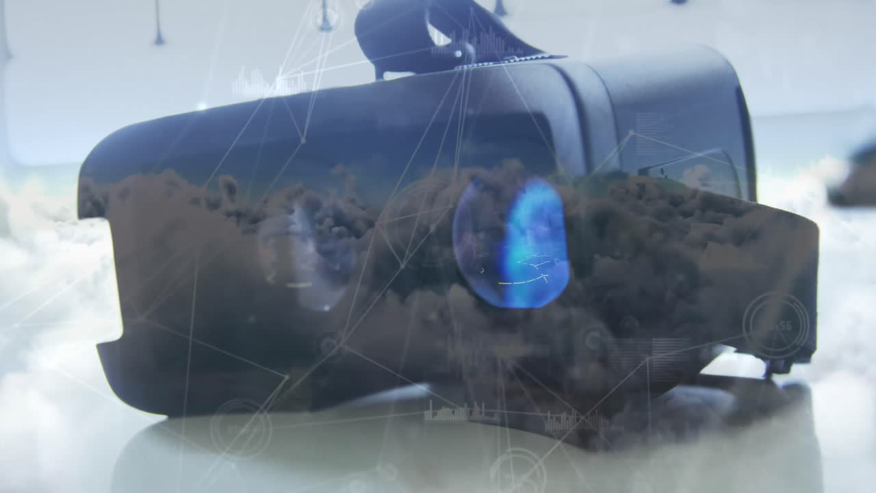 auriculares de realidad virtual con una vista del cielo 4k