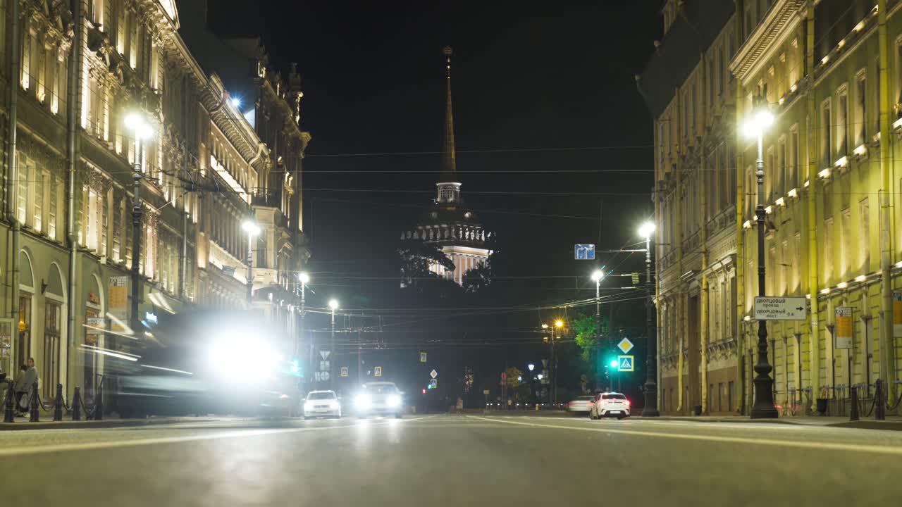 세인트 페테르부르크의 야간 스트리트 뷰