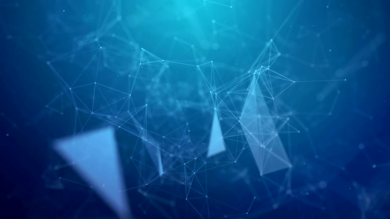 Abstract beautiful geometric background with moving lines, dots and triangles.