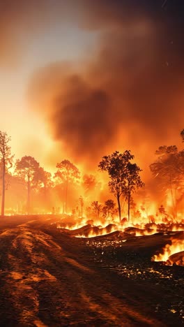 wildfire consumes forest land, creating dangerous conditions