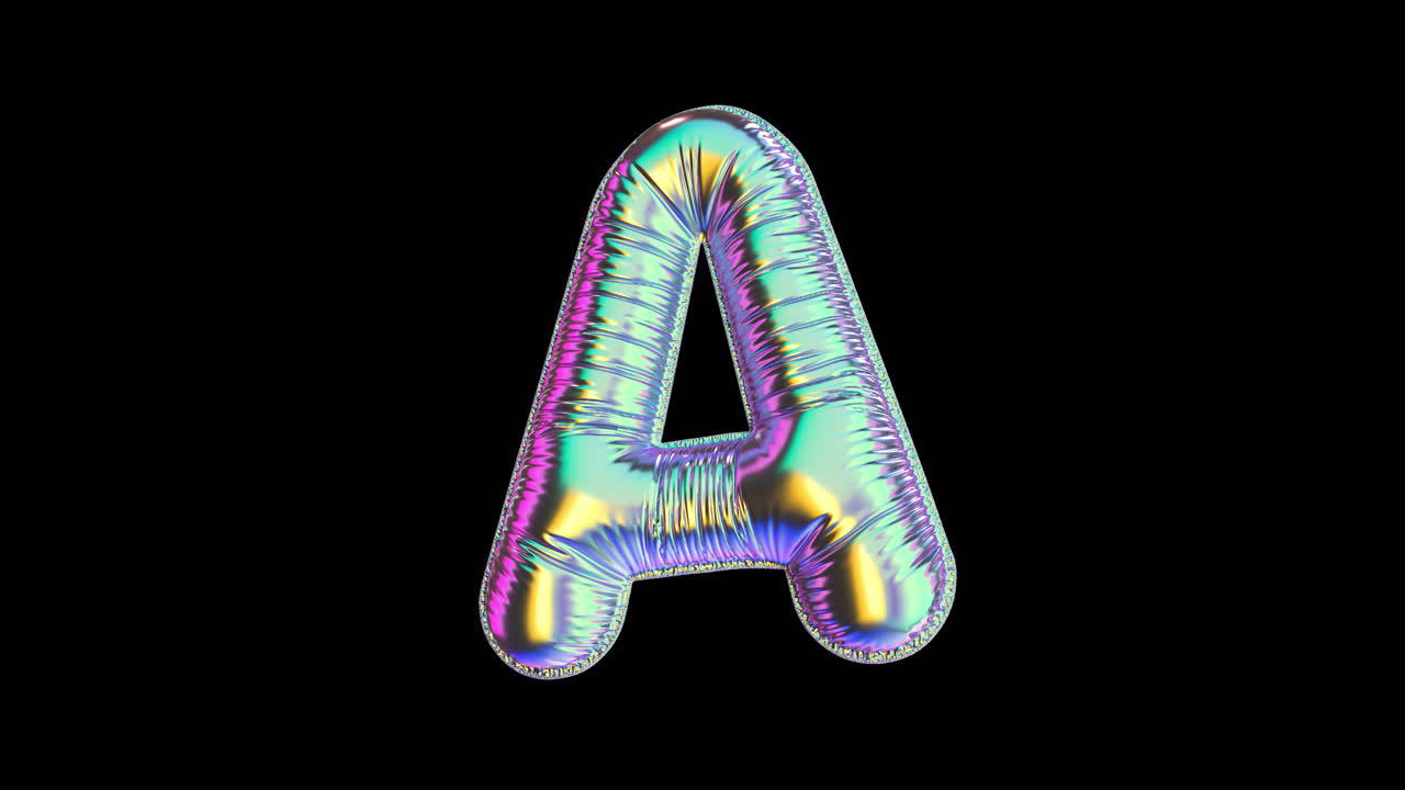 Iridescent Foil Balloon Letter A Rotating on Black Background