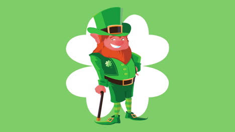 happy saint patricks day animation with leprechaun character in clover leaf