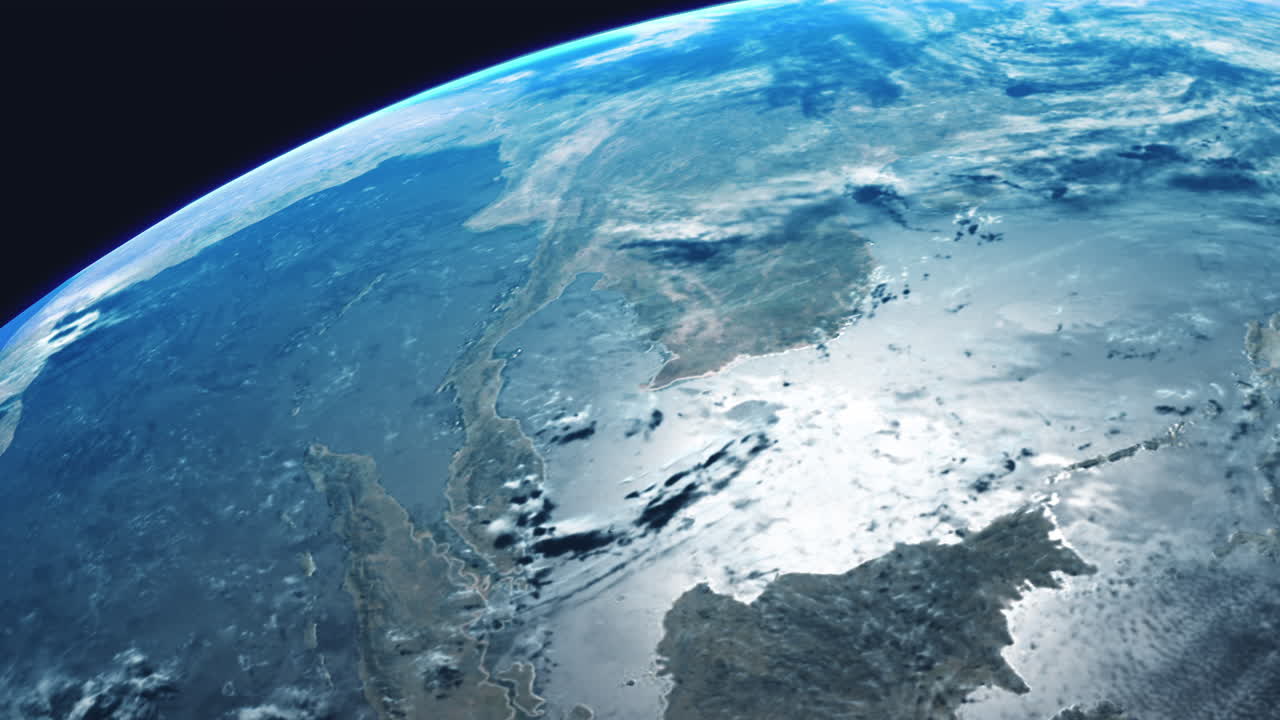tailandia e indonesia desde el espacio con la tierra girando con el golfo de tailandia vista visible de malasia y singapur desde la órbita con nubes dinámicas atmósfera marina y fuerte reflejo del sol en el mar oceánico