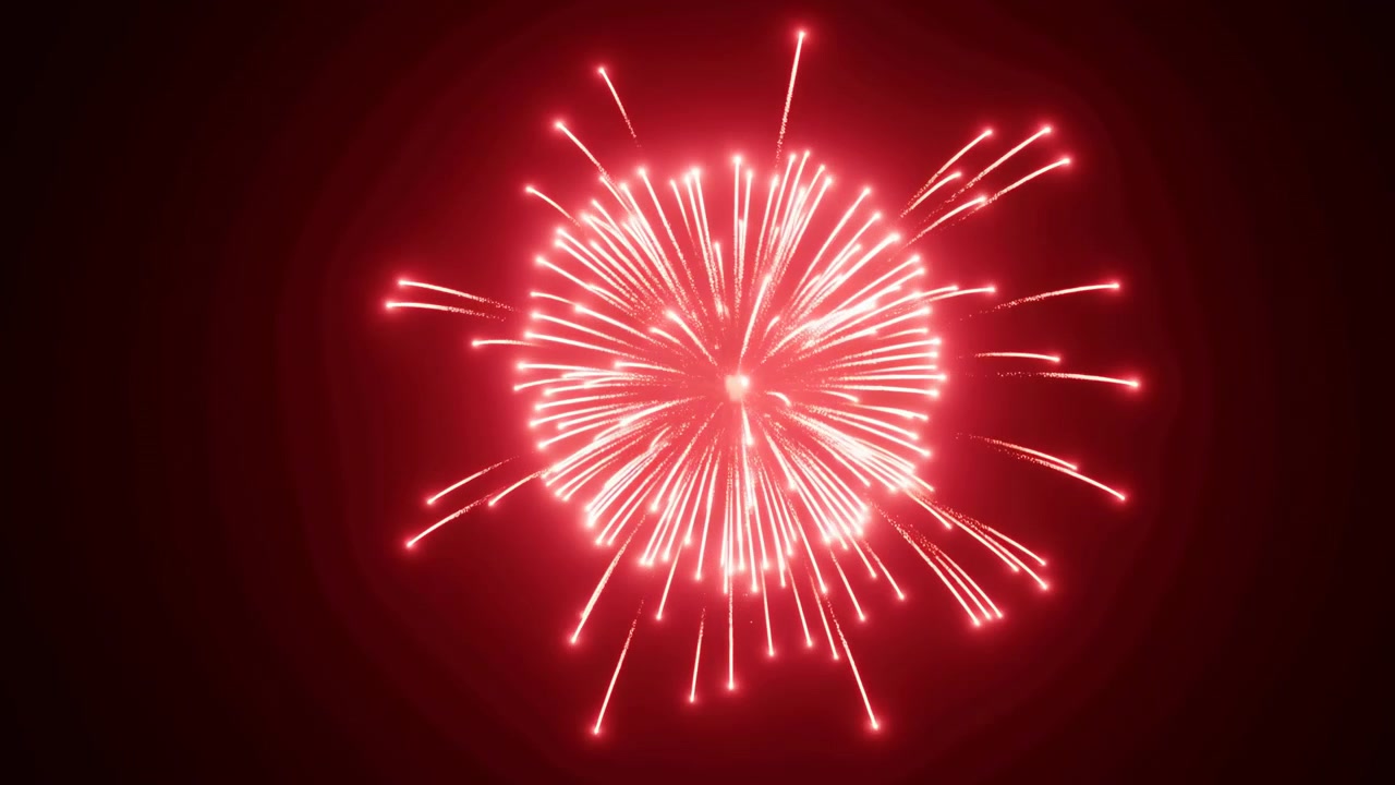 Scena notturna ad alto contrasto che mostra un fuoco d'artificio rosso che sale su un'intensa scia verticale prima di aprirsi in scintille radiali a strati, archi di braci incandescenti, un nucleo luminoso e uno sfondo di cielo scuro, con fuoco d'artificio, rosso.