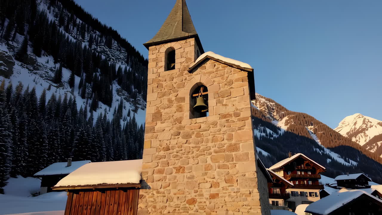 Snowy Alpine Village with Church