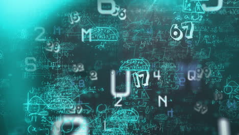 múltiples números y alfabetos cambiantes contra ecuaciones matemáticas en fondo negro