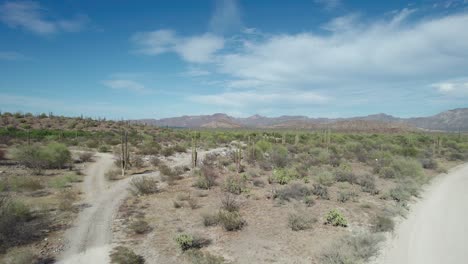 The-Garbage-Scattered-Along-the-Roads-in-the-Desert-Terrain-of-Mulege,-Baja-California-Sur,-Mexico---Drone-Flying-Forward