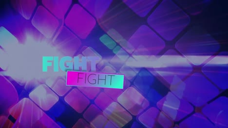 Animation-of-fight-text-over-glowing-squares-on-black-background