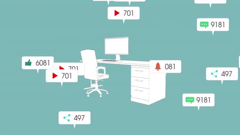 animation of media icons over office