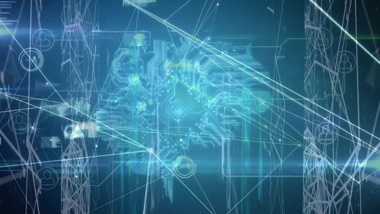 파란색 배경에 디지털 아이콘 네트워크