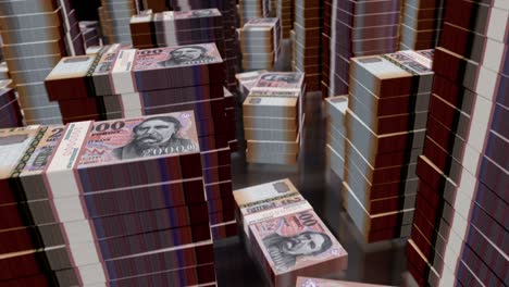 3d flight over the hungarian forint money banknote packs loop animation