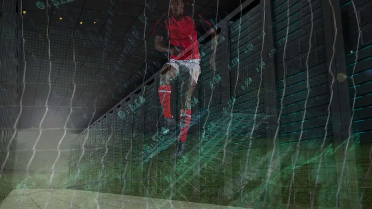 Male player lifting ball, starting juggling behind net, green overlays highlighting training tech