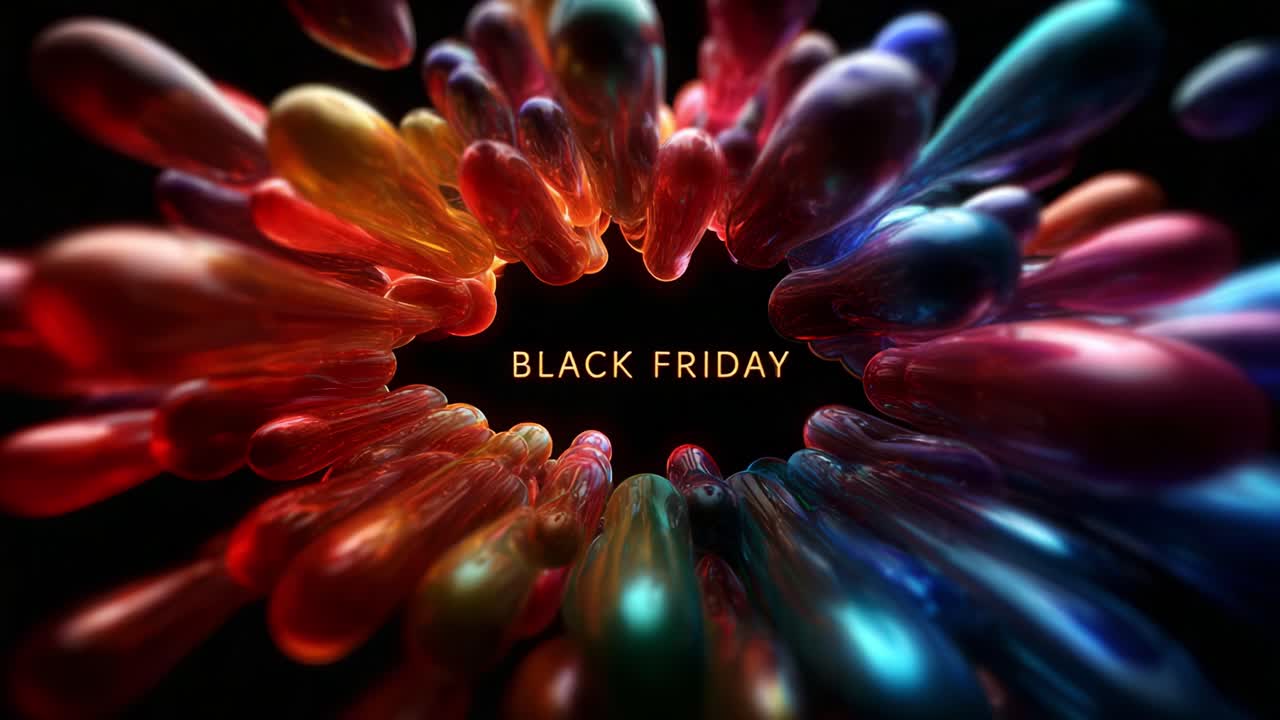 An Abstract Artistic Representation of Black Friday, Featuring Colorful, Luminous Bulbs Forming a Dynamic Circular Pattern That Captivates the Viewer with Its Vibrancy and Depth