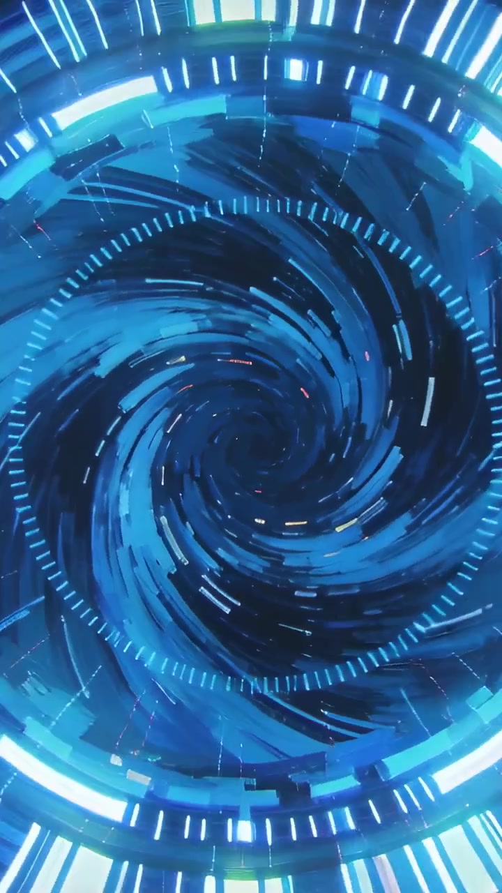 Vertical video: Spinning central vortex pulling particles inward on ring pulse in digital tunnel