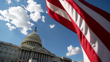 us capitol building and flag